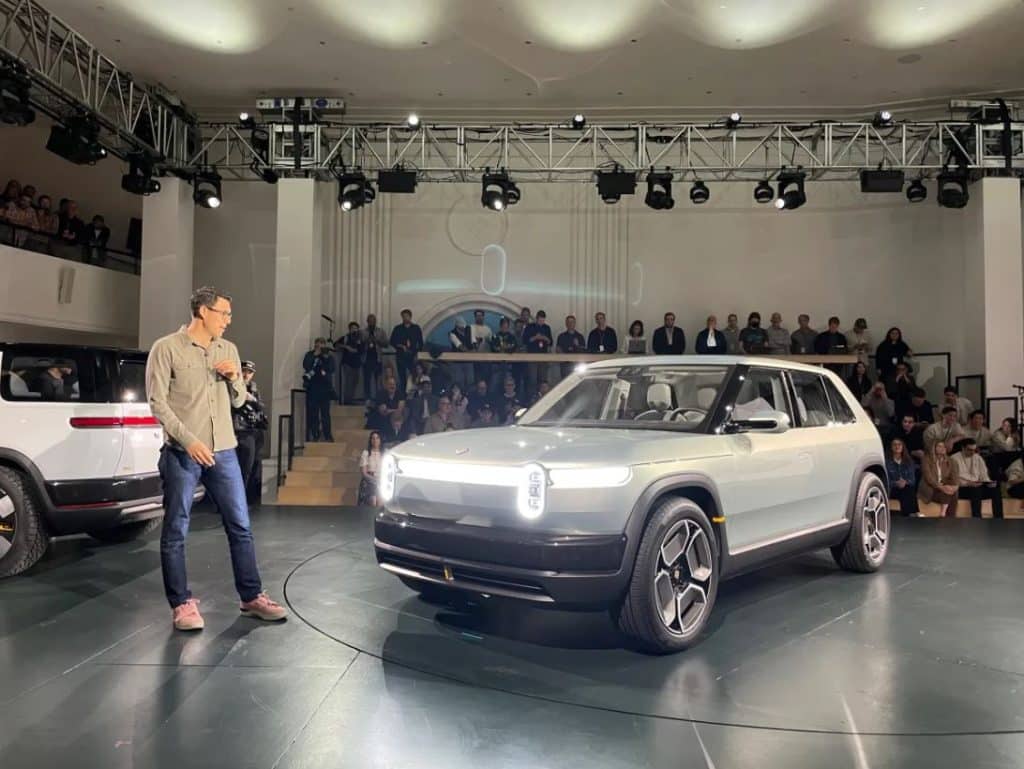 Rivian founder and CEO RJ Scaringe talks about the R3, a surprise reveal Thursday, March 7. Image Credits: Kirsten Korosec
