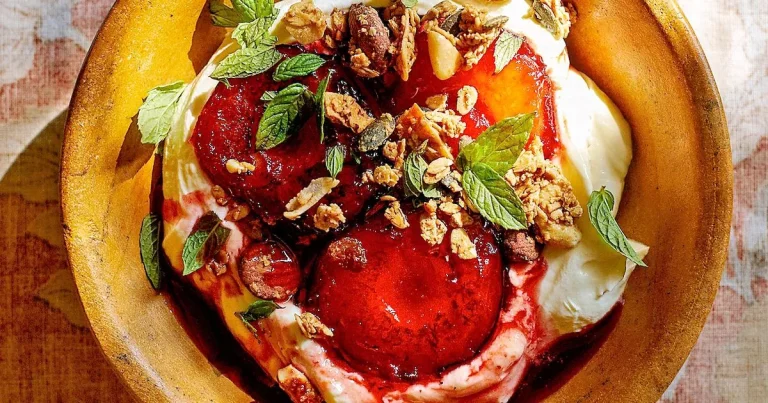 Stewed plum and yoghurt granola to perk up your Saturday brunch – recipe