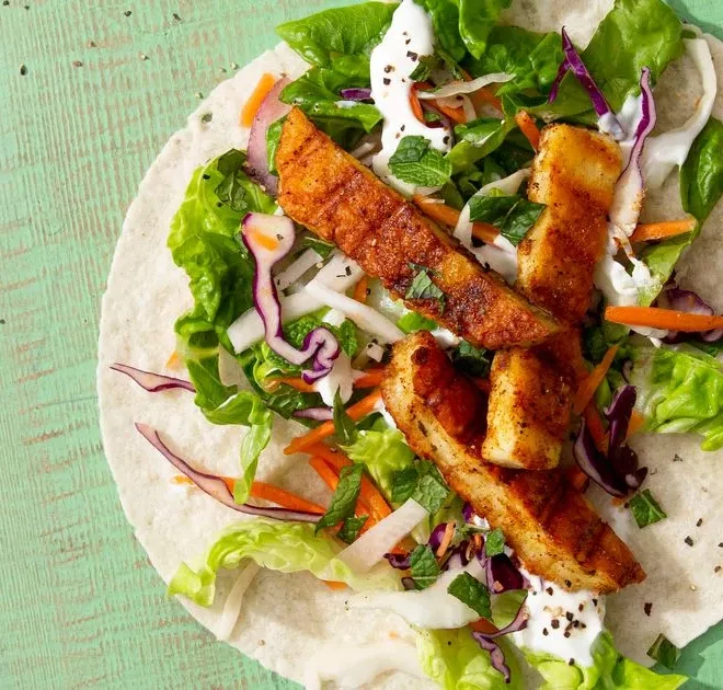 These mini spiced halloumi wraps are just £1.25 per portion and ready in 10 mins – recipe