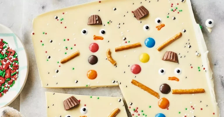 Fun and easy melted Snowman white chocolate bake